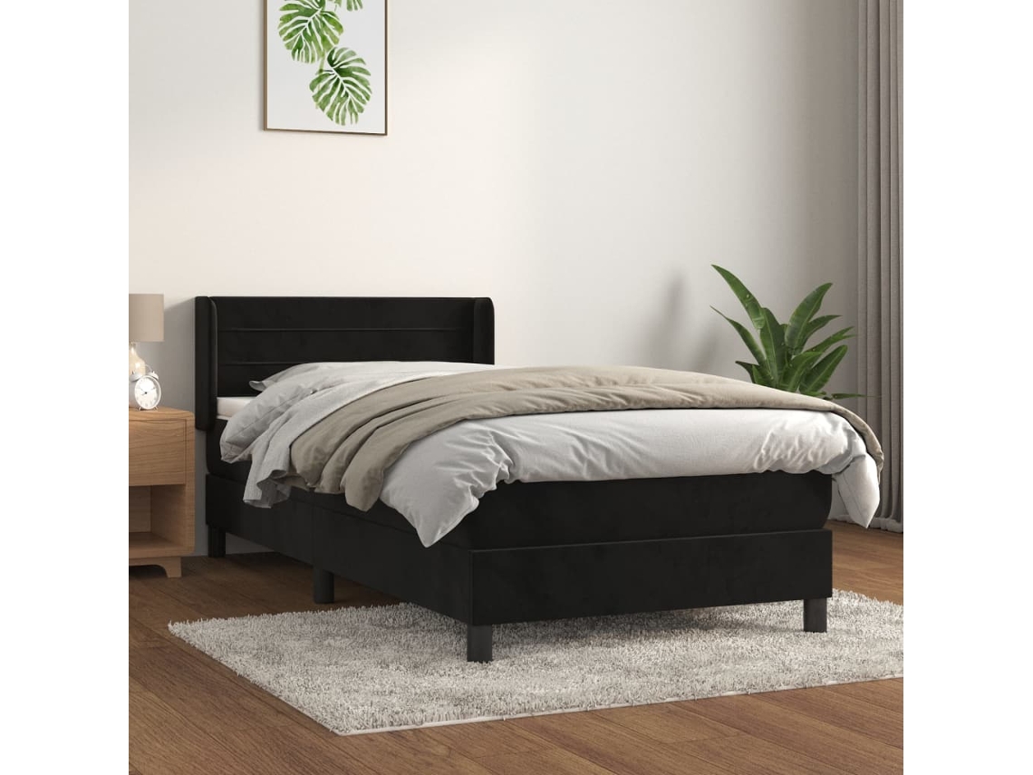 Cama Box Spring Con Colchón Cuero Sintético Negro 90x190 Cm