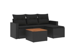 Conjunto 5 de muebles de jardín VIDAXL y cojines ratán sintético negro