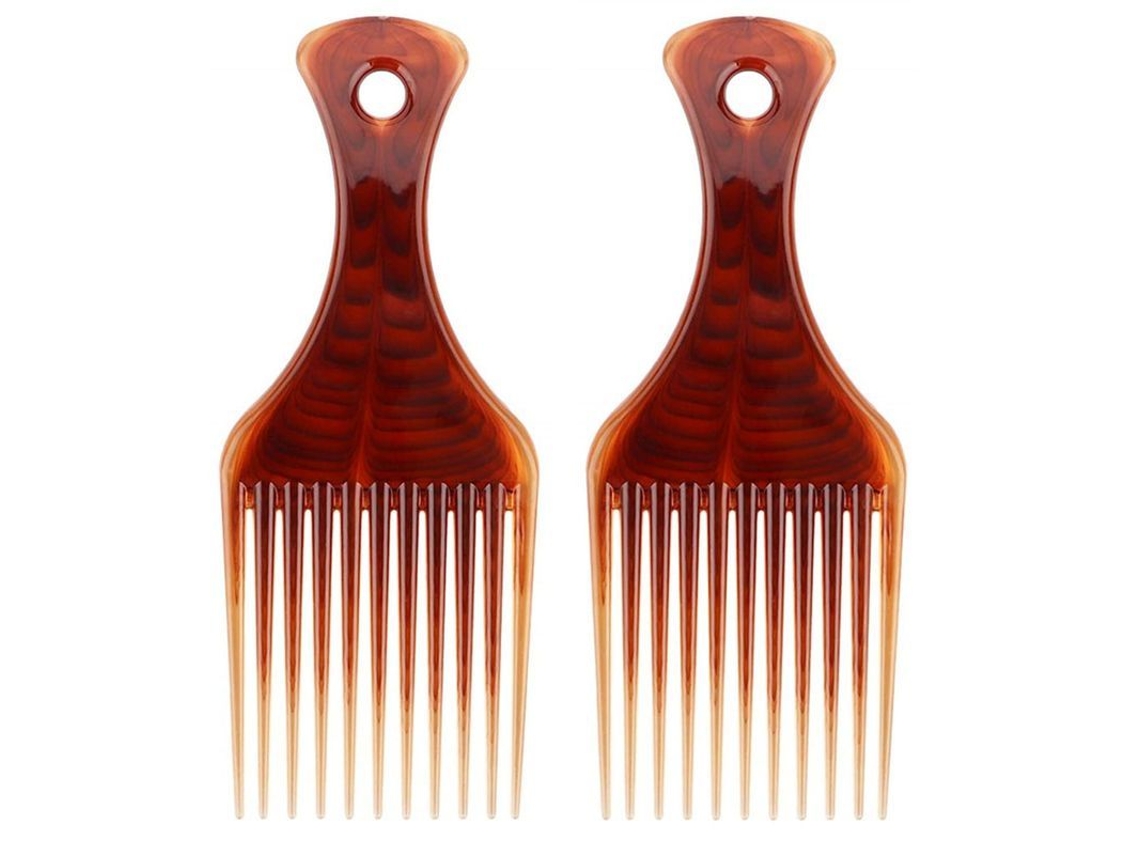 Peine Africano De Plástico, De Dientes Anchos, Color Marrón Ámbar, 2 Unidades, Para Peinados Masculinos Y Cabello Rizado.