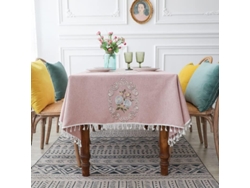 2026-mantel Rectangular Impermeable De Poliéster Con Bordado Y Franja 55x70'' Rosa