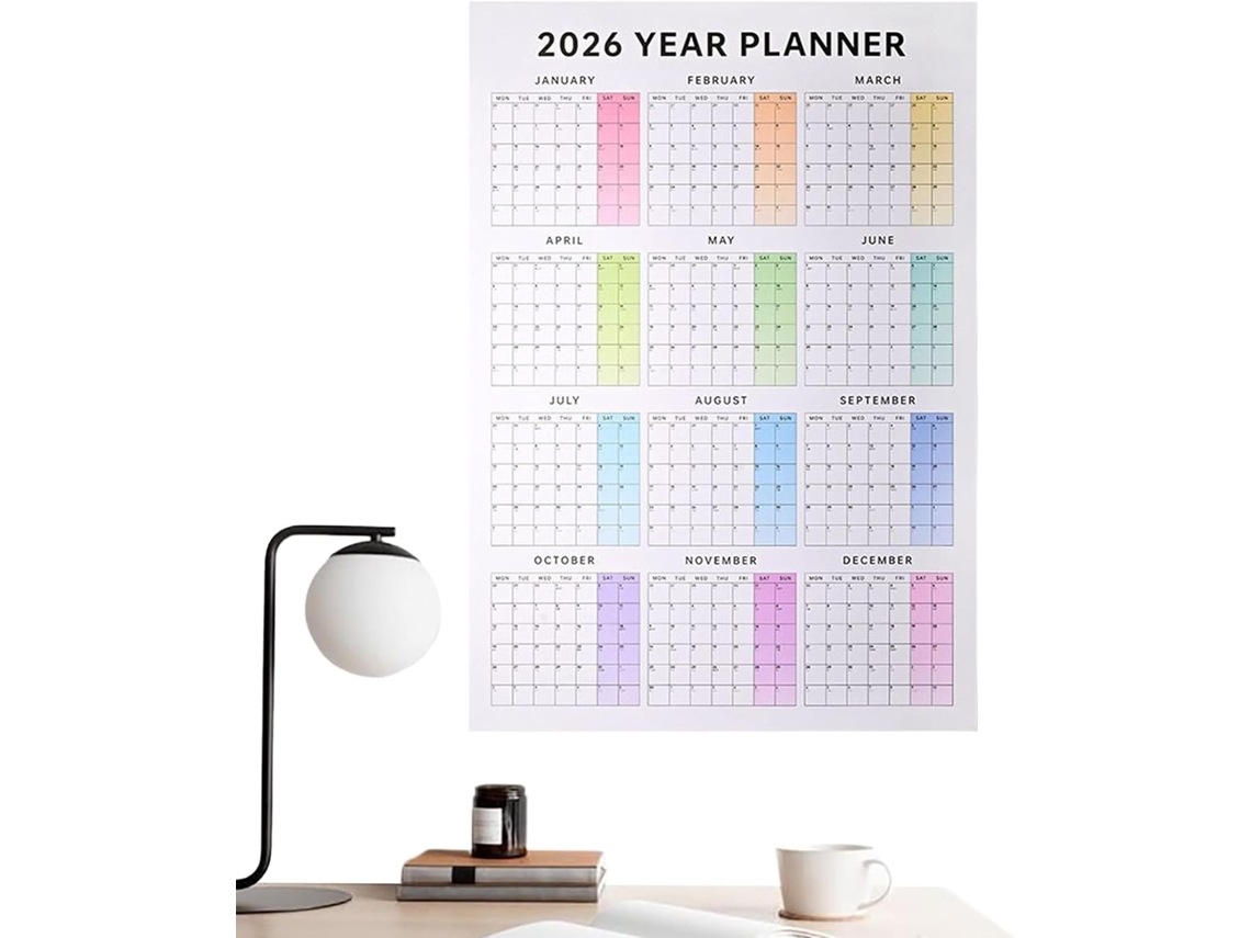 Calendario De Pared 2026, 75 X 53 X 0, 1 Cm, 12 Calendarios De Grandes Para Escuela U Oficina