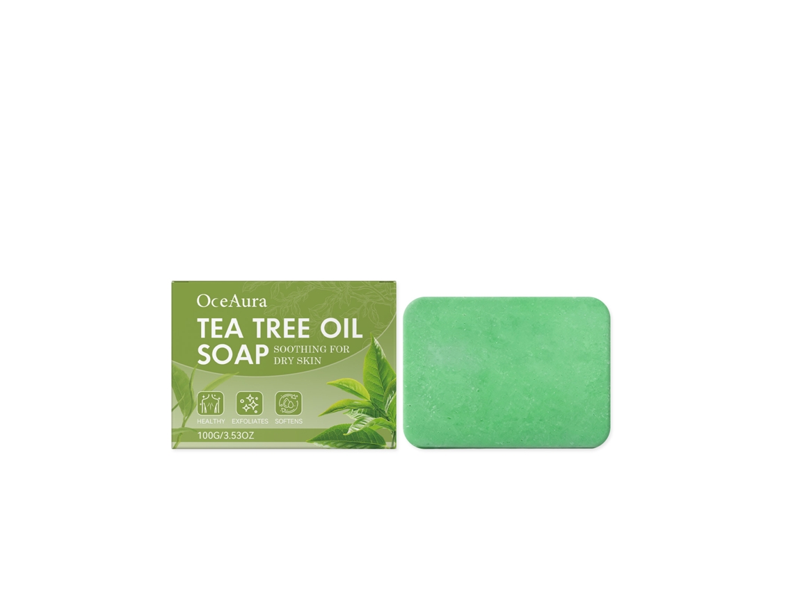 Jabón calmante con aceite de árbol de té para el baño.