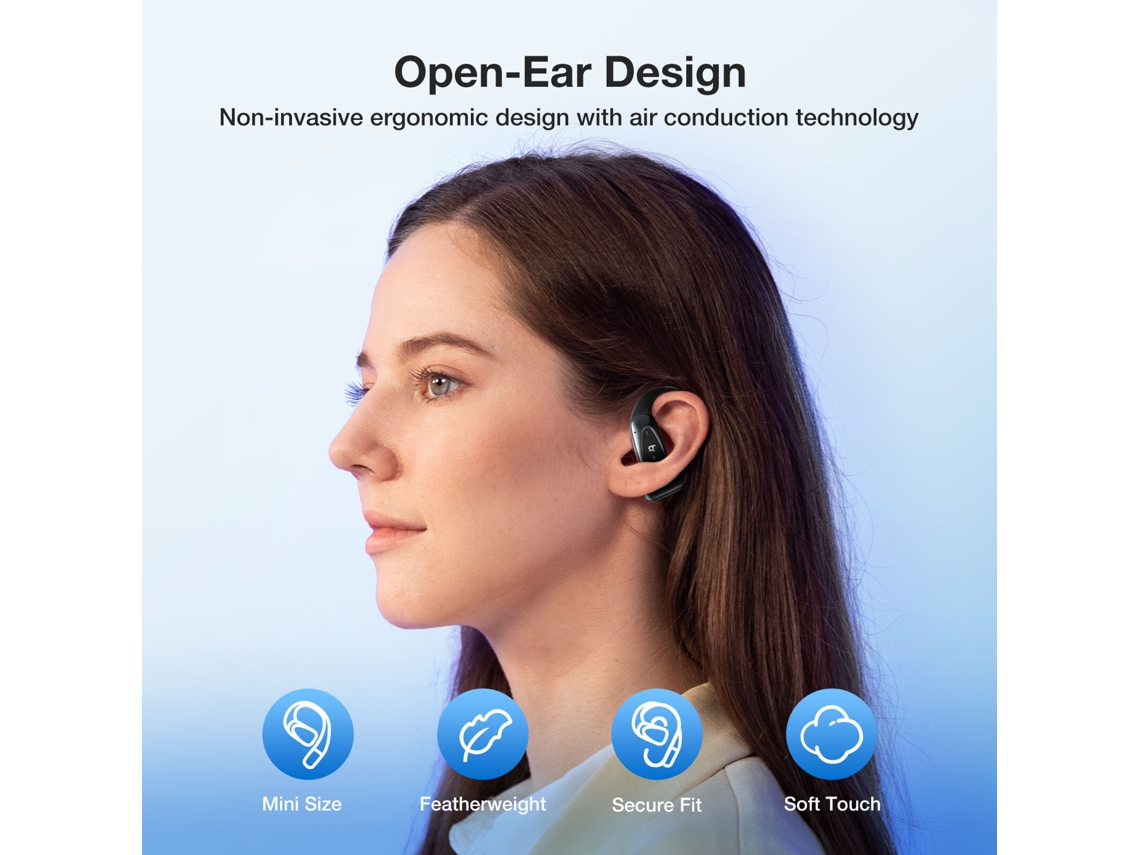 Auriculares inalámbricos Blitzrock Br Ct3 Mini con Bluetooth 5.4, ligeros y cómodos, con ganchos para la oreja, llamadas nítidas y resistencia al agua IPX7.