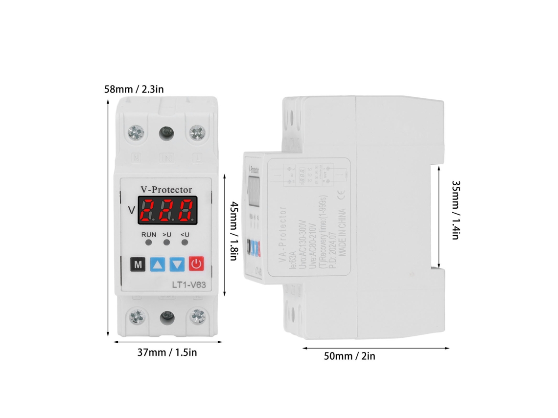 2026dz-dispositivo Protector De Voltaje Auto-resetable Regulable Sobrecarga Y Bajo Voltaje Retardo Interruptor Ac220v 63a