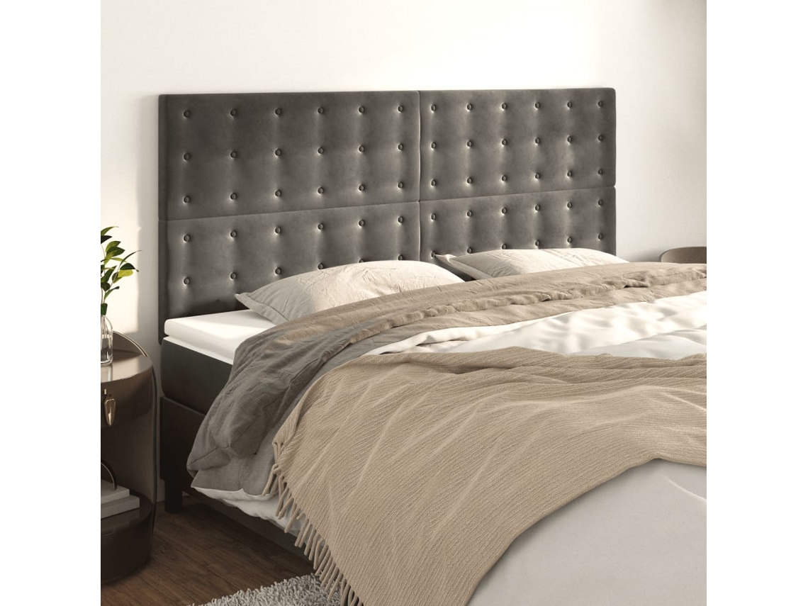 Cabecero de terciopelo de 4 piezas 100x5x78/88 cm gris oscuro