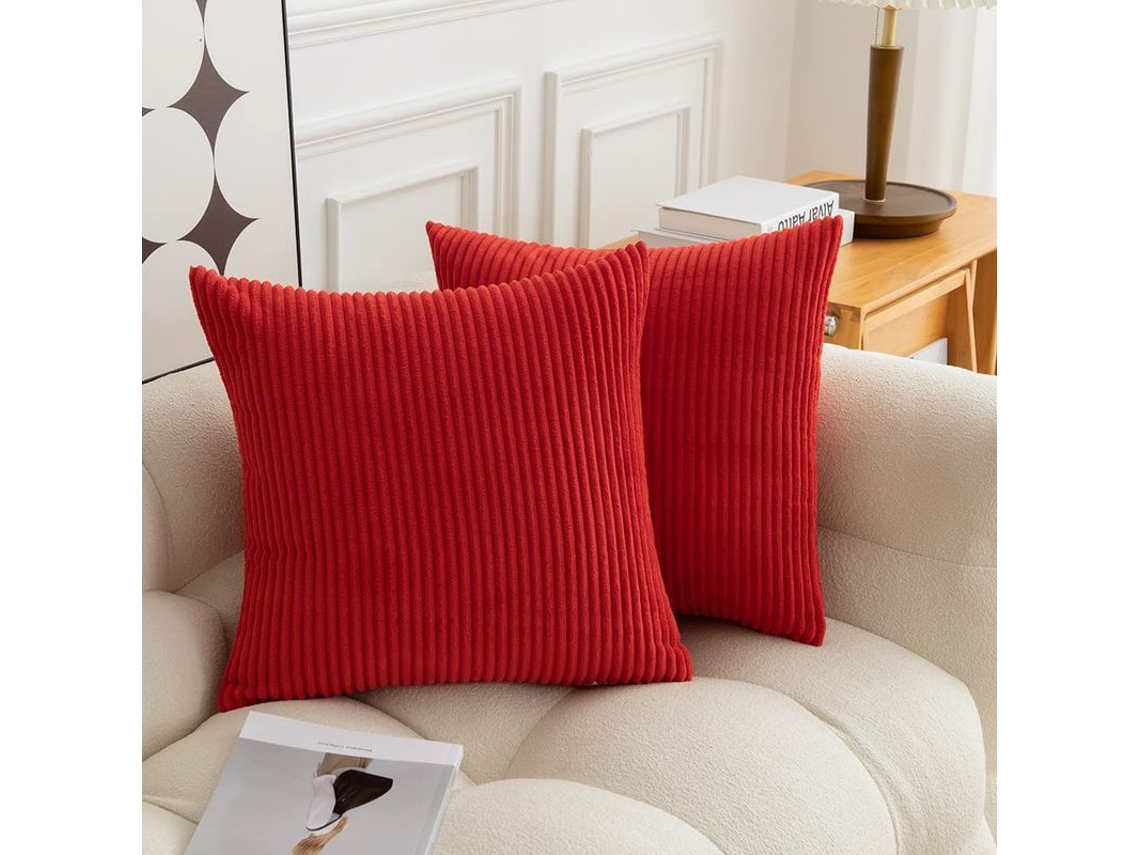 2026-33837-2 Fundas De Almohada Cuadrada De Pana Rayada Suave Para Sofá 45x45 Cm