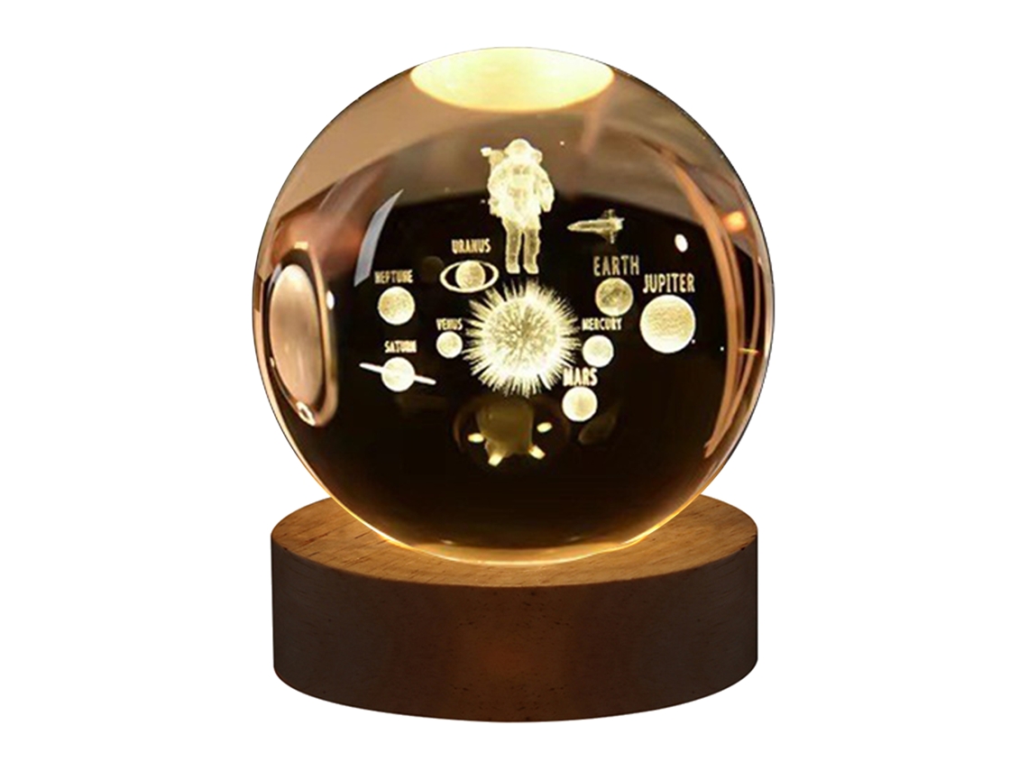 2026-luz Nocturna De Cristal 3d Con Base De Madera, Esfera Luminosa Grabada Interior Para Decoración Hogar