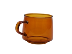 Taza de café de vidrio de 350 ml con asa, resistente a altas temperaturas, color ámbar, ideal para el hogar y la cafetería.