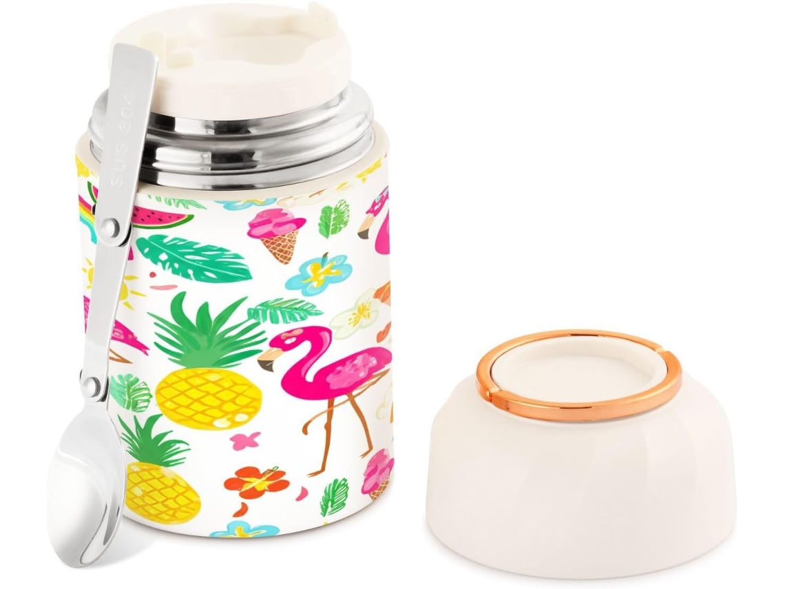Recipiente para alimentos Flamingo Pink para adultos, 500 ml, acero inoxidable a prueba de fugas