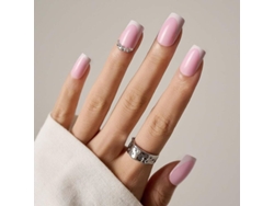 Uñas Postizas Con Degradado Estilo Ballet Francés En Rosa, Nude Y Blanco, Forma Segura, Para Uso Diario Y En La Oficina.