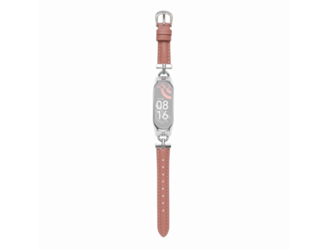 Correa de piel auténtica conector en forma de d ajustable para Xiaomi Mi Band 3/4 - plata/Rosa profundo