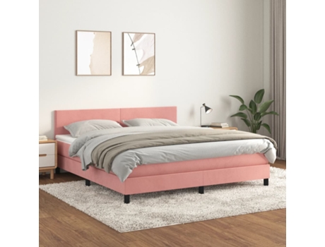 vidaXL Cama con somier/colchón terciopelo rosa 180x200 cm