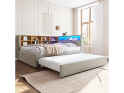 Sofá Cama 140x200, Cama Extraíble 90x190, Equipada Con Luces Led, Cama Tapizada, Cama Individual, Gris Claro.