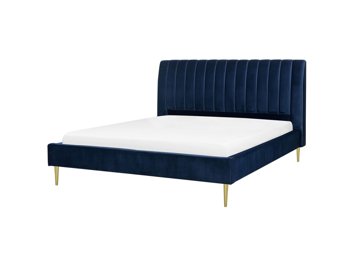 Cama con somier BELIANI Marville de Terciopelo Azul 198x225x124