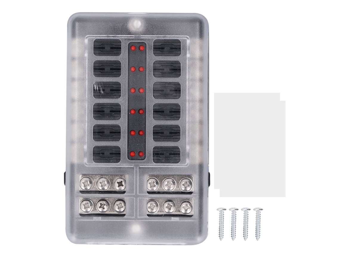 Caja De Fusibles De 12 Vías Con Luz Led Roja Y Cubierta Impermeable, 32 V, Para Coche, Camión, Barco, Autocaravana