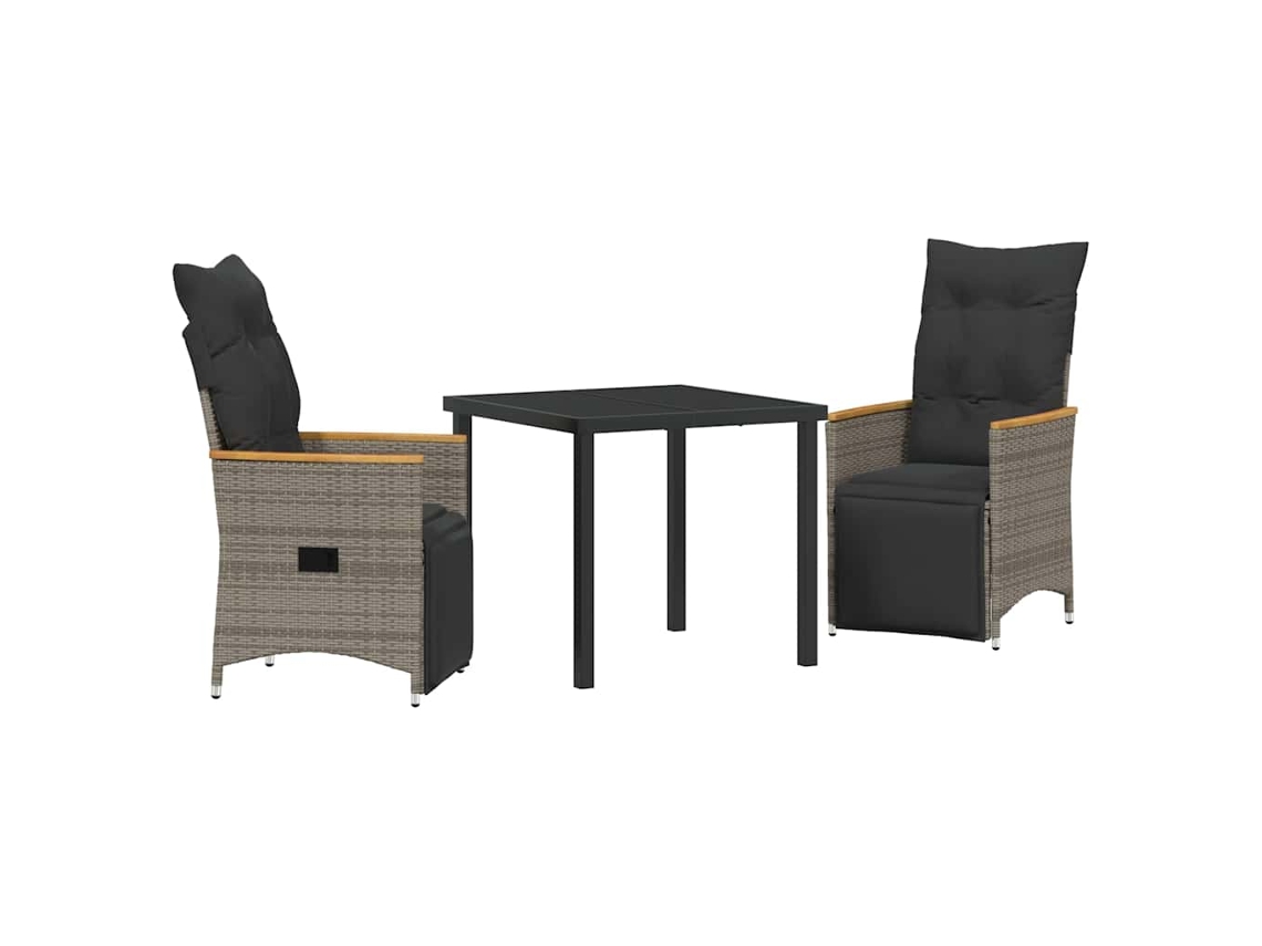 Conjunto de comedor de jardín de 3 piezas - Muebles de jardín de mimbre gris HARLANV1