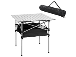 Mesa Camping Dobrável Armazenamento Tela Bolsa Piquenique 70x70x69cm Prata