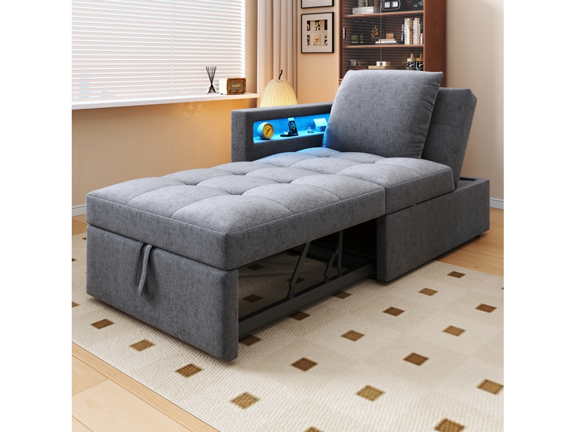 Sofá Cama 3 En 1 Lino Con Led Y Usb-c