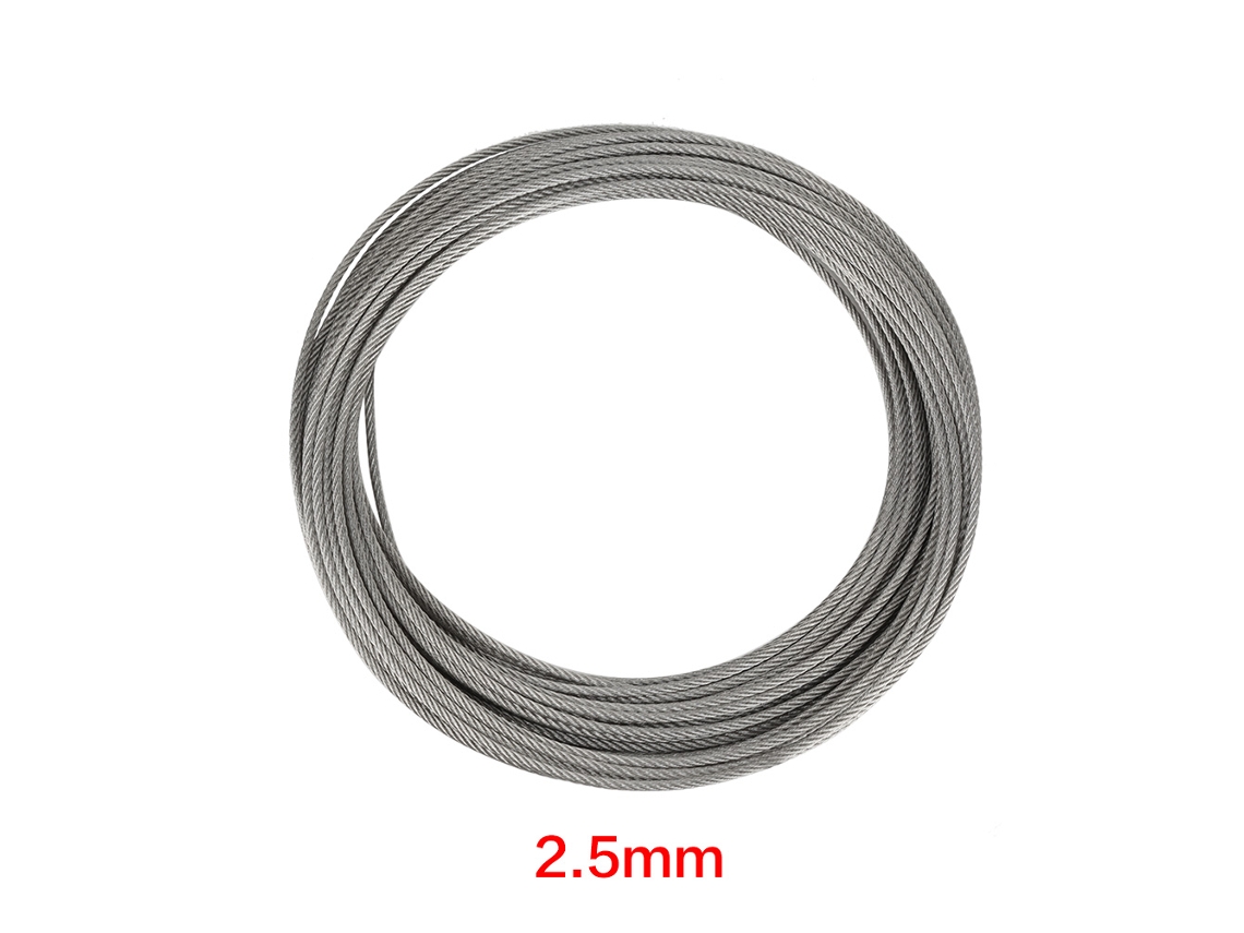 Cable de acero inoxidable 304 de 20 m y 2,5 mm para pesca y elevación, alambre de acero endurecido, 1 unidad.