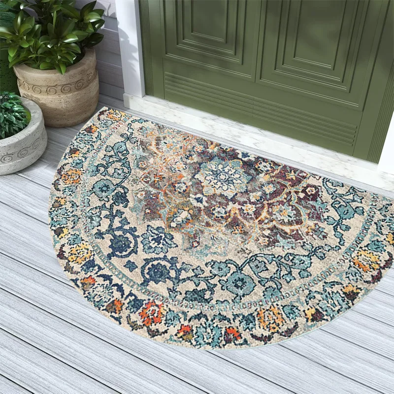 (estilo 4 40x60cm) Alfombra Semicircular De Estilo Étnico Con Patrón Geométrico Retro, Resistente Al Desgaste Y Fácil De Limpiar.