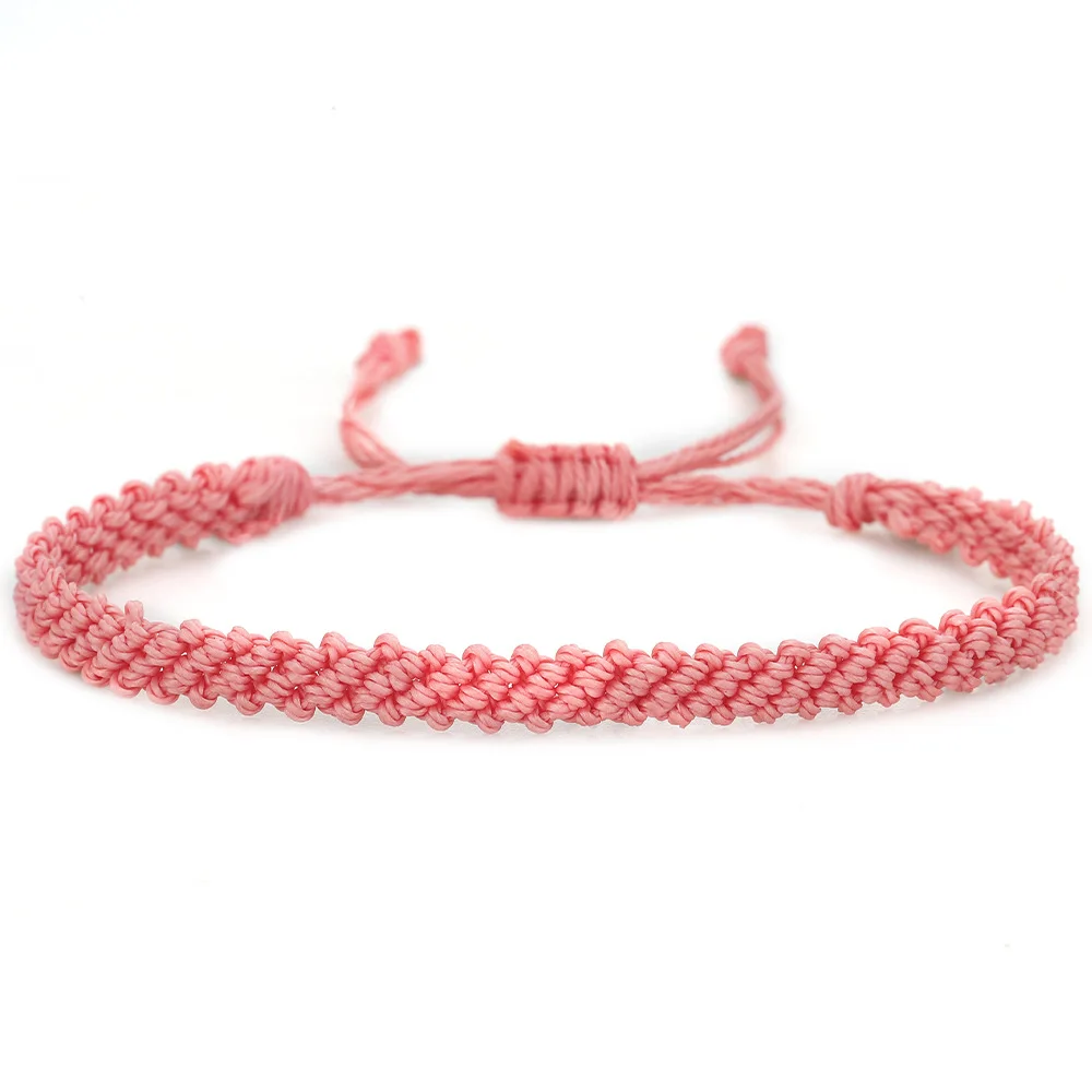 Pulsera Ajustable Tejida A Mano (rojo Sandía), Pulsera Sencilla De Cuerda Trenzada De Color Liso.