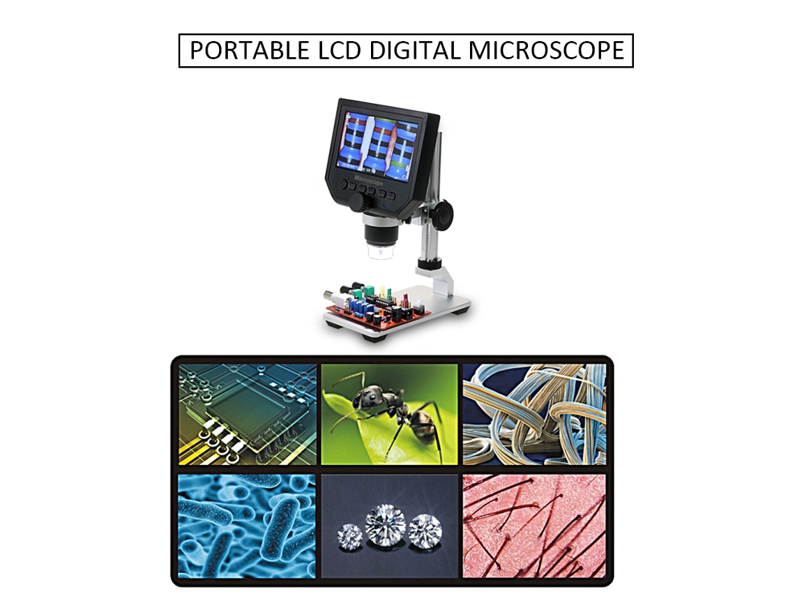 Microscopio Digital Lcd De 4,3 Pulgadas, 600 Aumentos, 3,6 Mp, Con Batería Recargable Y Soporte Metálico.