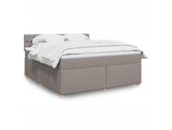 Cama Box Spring Con Colchón Tela Gris Taupe 180x200 Cm