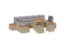 Conjunto de sofá de jardín de mimbre beige de 10 piezas EXCLUSIVO DE LA CASA