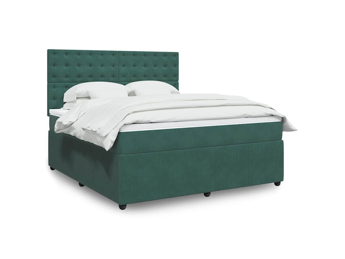 Cama Box Spring Con Colchón Terciopelo Verde Oscuro 180x200 Cm
