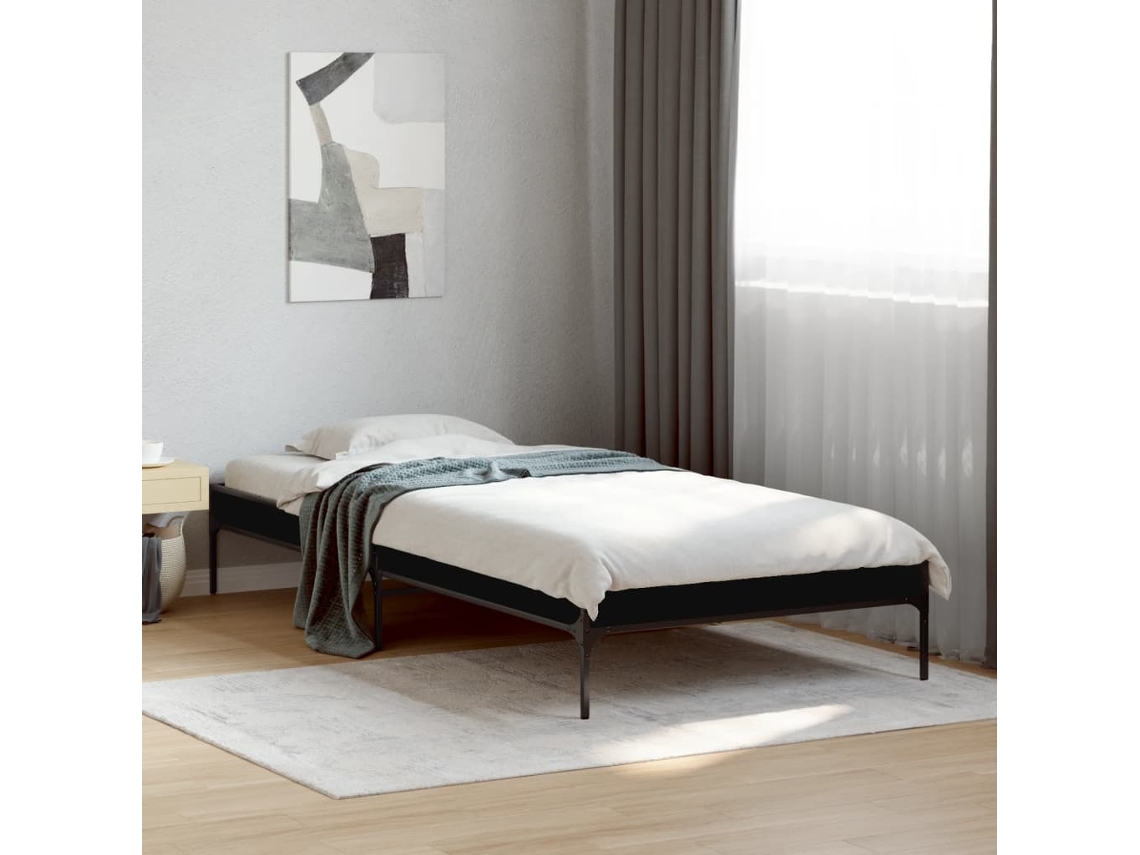 Estructura De Cama Madera De Ingeniería Y Metal Negro 90x200 Cm