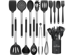 Conjunto de Utensílios Cozinha Silicone Resistentes Ao Calor com Alças Aço Inoxidável Premium para Cozinhar e Assar