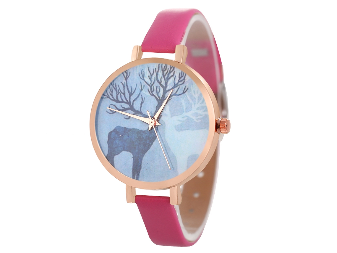 Reloj De Pulsera Analógico De Cuarzo Para Mujer Con Esfera Redonda, Color Rosa.