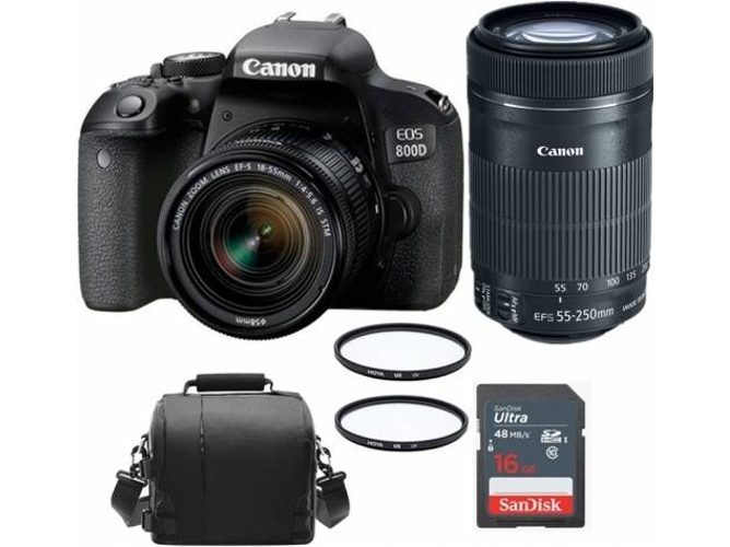 Kit Cámara Réflex CANON EOS 800D EF-S 18-55mm+ EF-S 55-250mm + Funda + SD 16GB + Hoya UX UV 58mm + Hoya UX UV 58mm