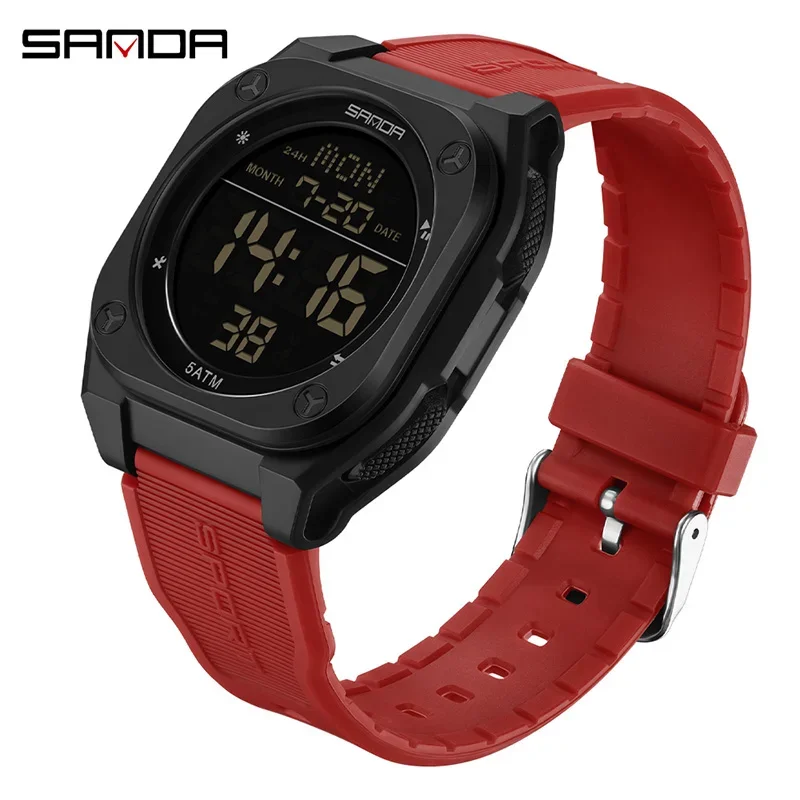 Reloj Digital Para Hombre (rojo), Despertador, Luminoso, Resistente Al Agua.