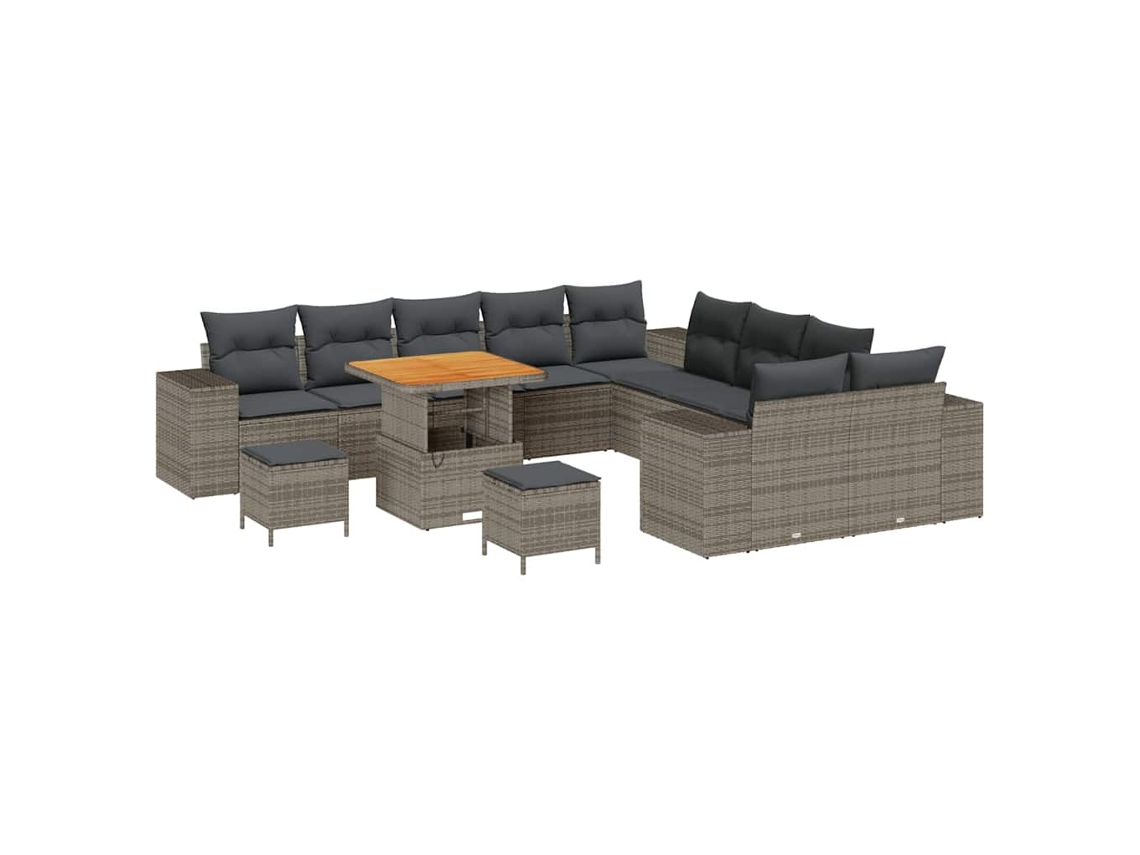Maison Exclusive - Conjunto de sofás de jardín con cojines, 13 piezas, mimbre gris
