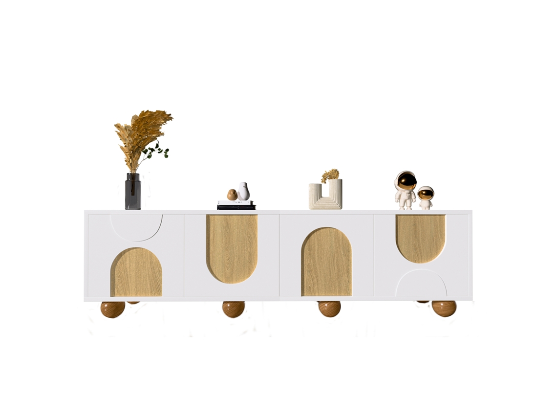 Panel De Tv De Madera Vintage De 4 Puertas, 175x38x50