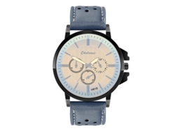 Reloj De Pulsera Unisex De Piel Sintética Con Esfera Azul Hematita De Tres Subesferas.