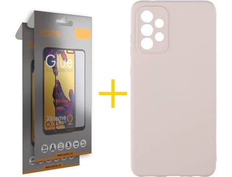 Kit Funda + 2 Protectores de Pantalla Samsung Galaxy A52 5G ACCETEL Full Silicona Líquida (Rosa Claro)