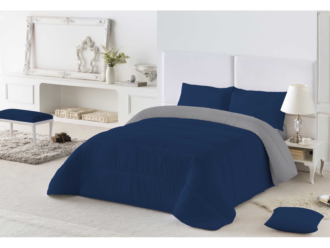 EDREDON BICOLOR LISO CAMA 135/150 MICROFIBRA POLIÉSTER FABRICADO EN ESPAÑA AZUL 1/L.807 GRIS NATURALS