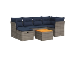 Conjunto de 7 sofás de jardín con cojines de mimbre y patas grises, MAISON EXCLUSIVE (7 piezas)