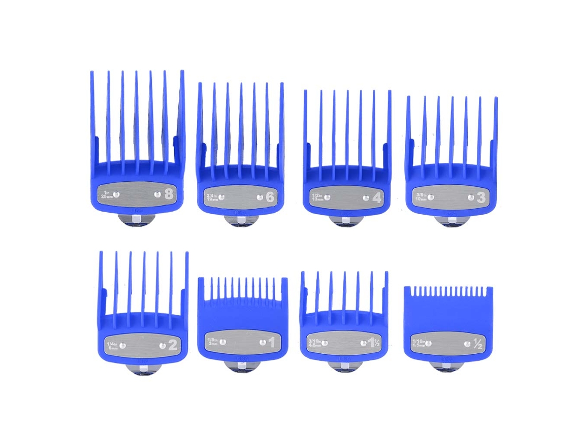 Conjunto De Pentes Limitadores Para Cortadora De Cabelo Elétrica Gradiente Gravado Pinça Corte Fino Pentes Redondos Azuis