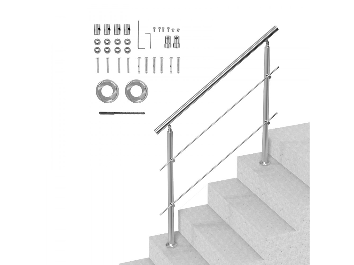 Pasamanos de acero inoxidable para escaleras con 2 travesaños, 120 cm Tekmaquinas
