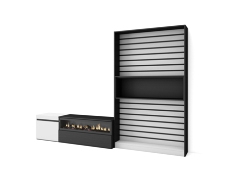 Muebles de Salón para TV 260x186x35cm Para TV hasta 65 Chimenea eléctrica Blanco y negro