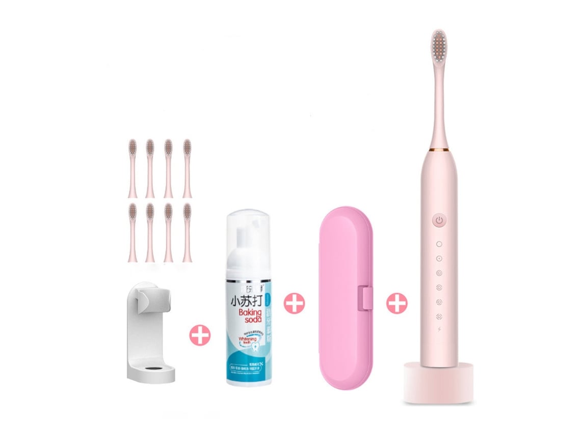 Cepillo de dientes eléctrico HHZ Base ultrasónica recargable 4 cabezales de cepillo  Soporte para maleta Mousse de limpieza