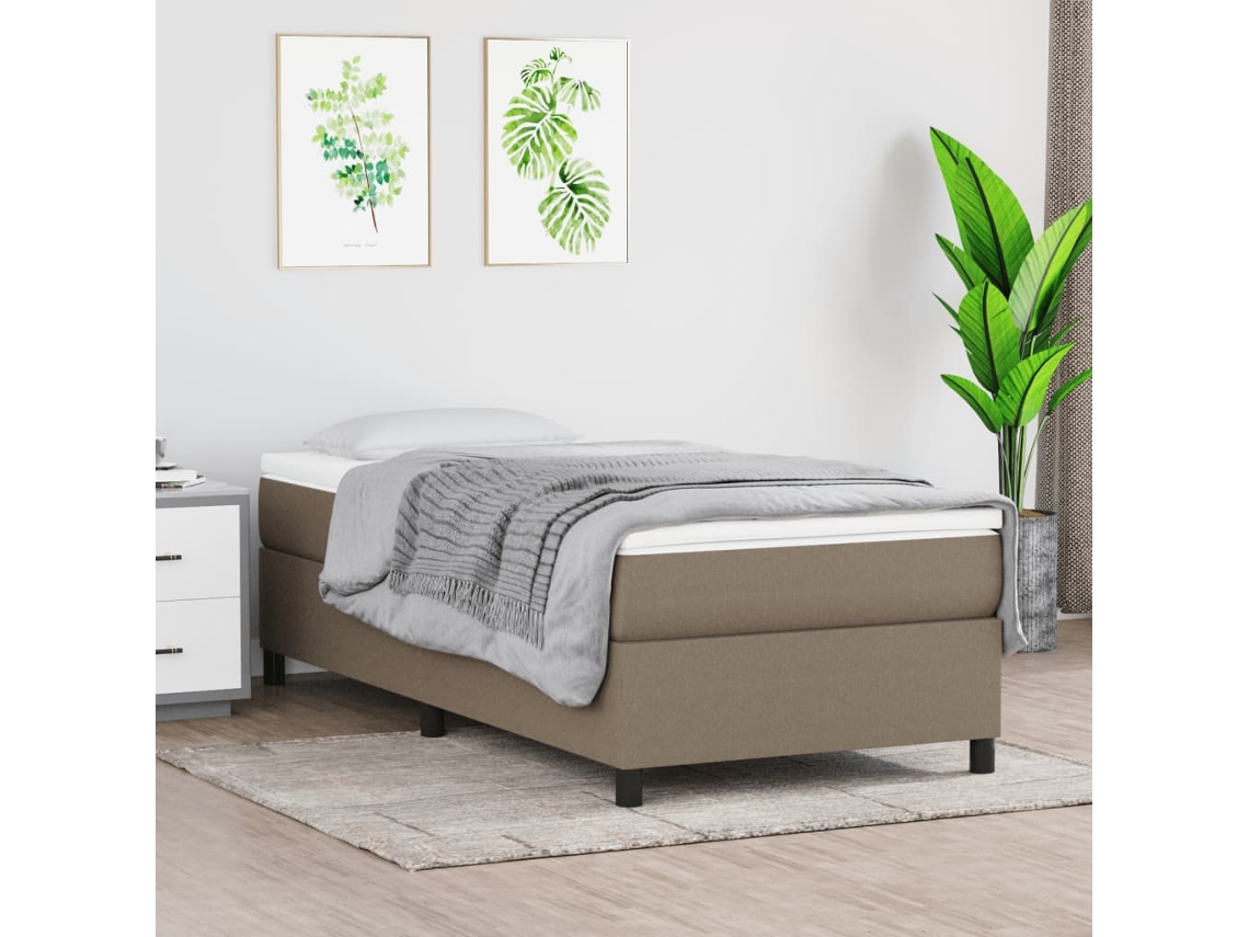 Cama Box Spring Con Colchón Tela Gris Taupe 90x200 Cm