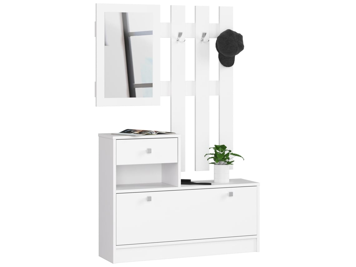 Conjunto De Muebles Con Zapatero Akord Blanco 90 Cm 1 Puerta 1 Cajón Frente En Color Blanco 2 Estantes 90x25x170 Cm