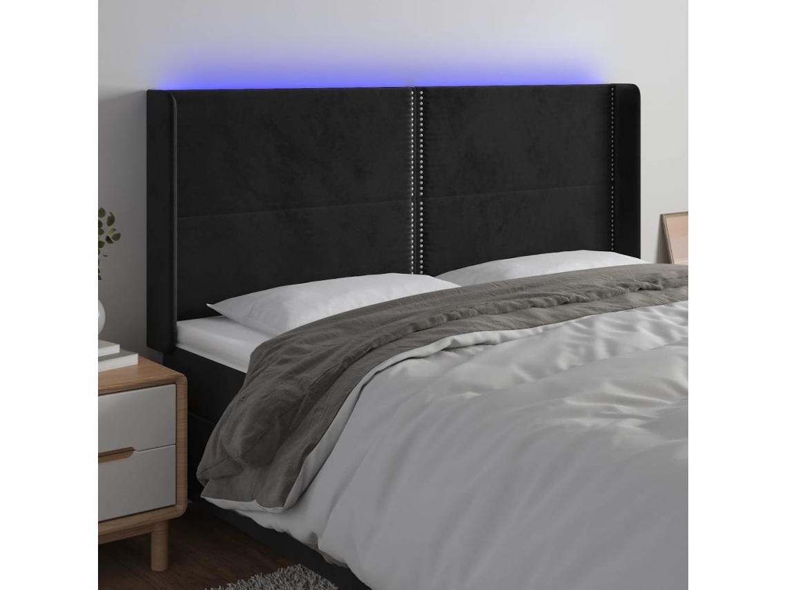 Cabecero Con Led De Terciopelo Negro 203x16x118/128 Cm