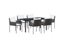 Conjunto de comedor de jardín vidaxl de 7 piezas con cojines de ratán sintético marrón