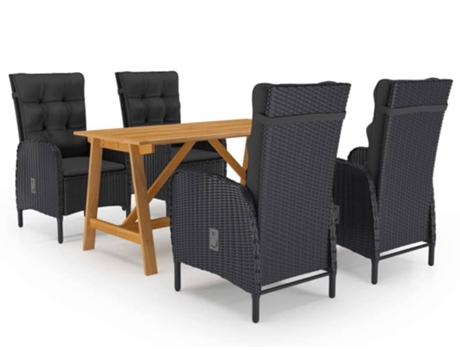 Conjunto 5 de comedor de jardín de VIDAXL negro
