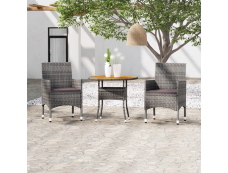 Conjunto 3 comedor de jardín VIDAXL ratán sintético gris